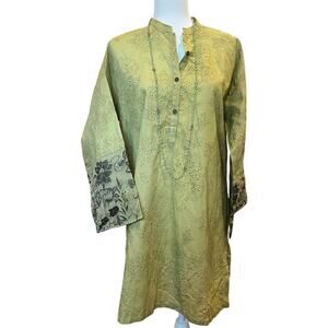 Nisha Women’s Green Embroidered Tunic Dress Size M | Boho Ethnic Knee Length